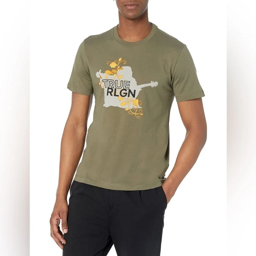 True Religion Green Graphic Tee for Men Casual Large